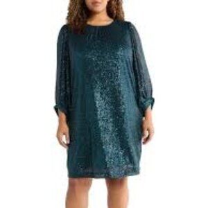 NWT Julia Jordan Teal Blue Sequined Sheath Dress in Size 2X